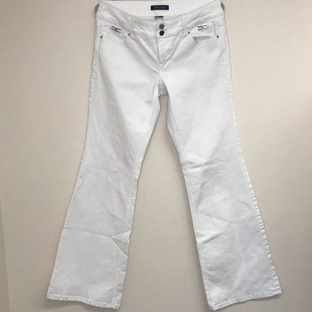 White House black market flare legged white jeans